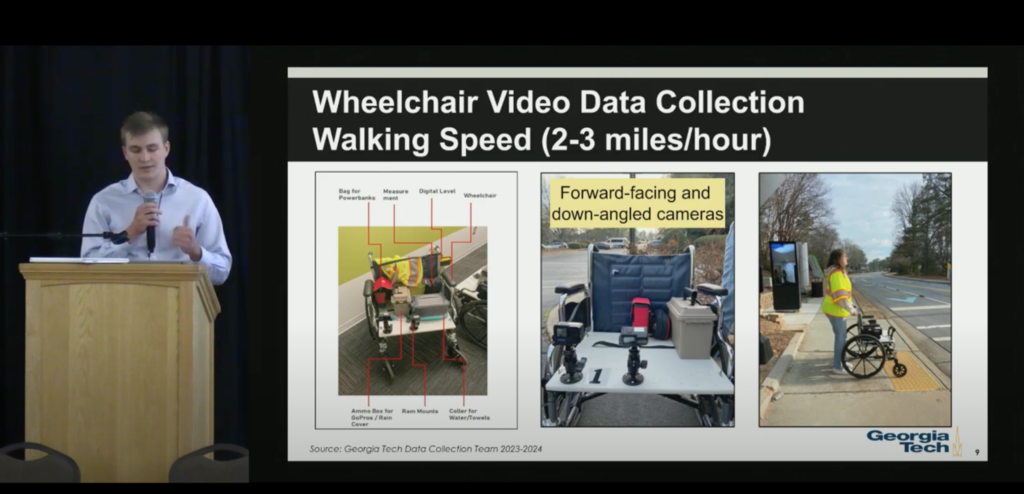 Daniel Hunsaker breaks down their methologies on how to capture wheelchair video data. (Photo credit: SOTM 2024 Youtube)